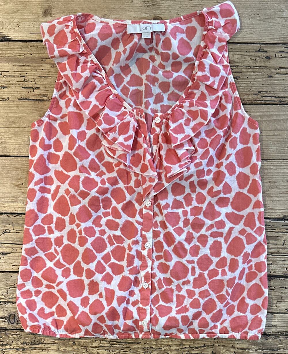 Loft Women's Coral Animal Print Sleeveless Blouse Size XS NWOT